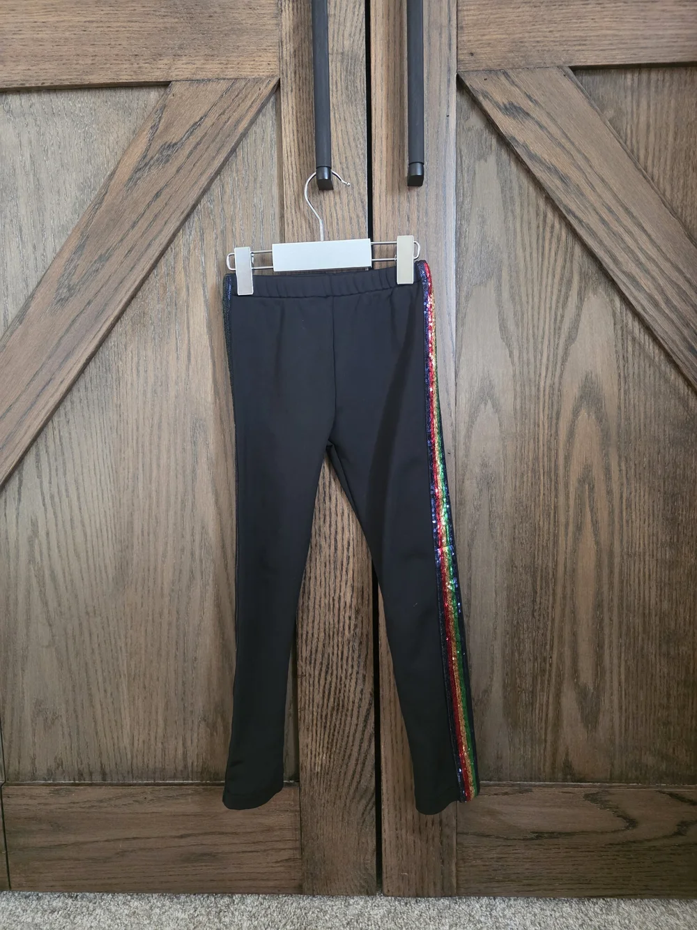 Lola + The Boys Black Leggings with Rainbow Sequin Side Trim
